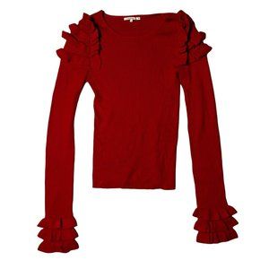 Tularosa Women's Scoop Neck Ruffled Red Sweater Size S
